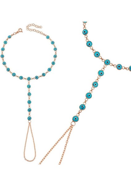 Gümüş Rose Mavi Nazar Boncuklu Şahmeran