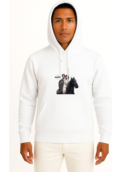 Kapüşonlu Outlander Yabancı Dizi Karakter Göğüs Baskılı Unisex Sweatshirt