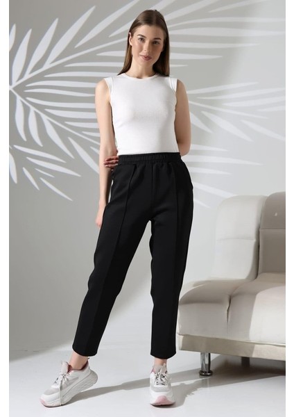 Kadın Uzun Kollu Dalıç Kumaş Cep Detay Beli Lastikli Ütüsüz Pantolon fırsatları