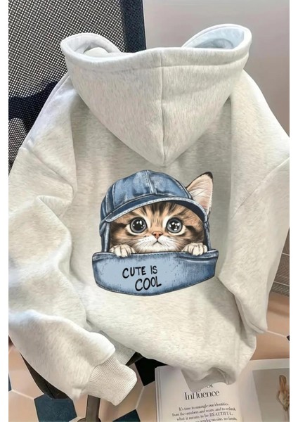 Cut Is Cool Kedi Sırt Baskılı Içi Pamuklu Unisex Sweatshirt