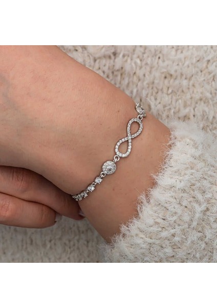 Gümüş Zirkon Taşlı Sonsuzluk Kadın Bileklik fırsatları