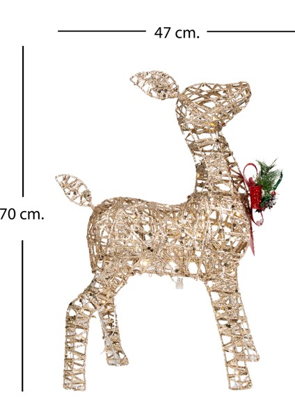 Yılbaşı Süsü, Geyik, Şampanya - Metal, Işıklı, Simli, Kırmızı Fiyonkl indirimleri