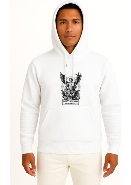 Kapüşonlu Sancte Michael Archangele Göğüs Baskılı Unisex Sweatshirt