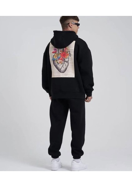 Punıx Büyük Beden Özel Seri Heart Of Glass Baskılı Kapüşonlu Kışlık Oversize Erkek Eşofman Takımı