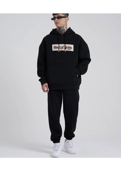 Punıx Büyük Beden Özel Seri Heart Of Glass Baskılı Kapüşonlu Kışlık Oversize Erkek Eşofman Takımı fiyatları