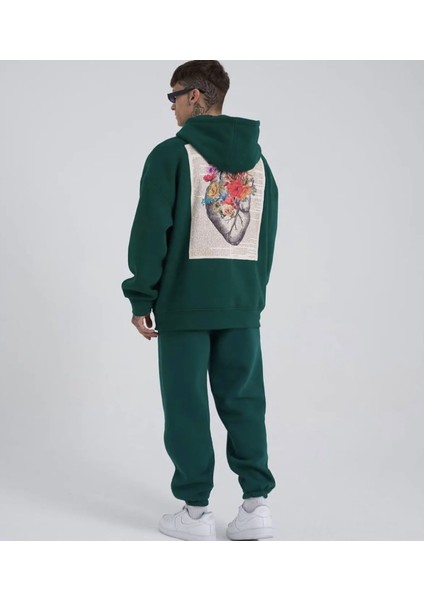 Punıx Büyük Beden Özel Seri Heart Of Glass Baskılı Kapüşonlu Kışlık Oversize Erkek Eşofman Takımı