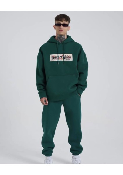 Punıx Büyük Beden Özel Seri Heart Of Glass Baskılı Kapüşonlu Kışlık Oversize Erkek Eşofman Takımı fiyatları