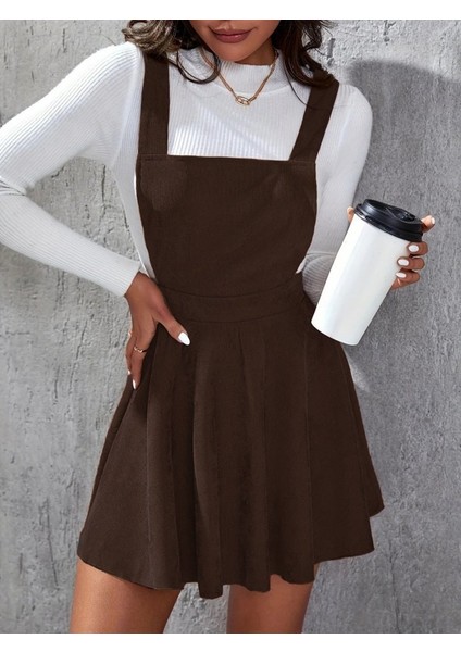 Kadın Askılı Sırttan Çapraz Detaylı Kısa Kiloş Kadife Mini Elbise