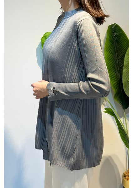 Aksesuar Detaylı Fitilli Triko Tunik 35041 Gri modelleri