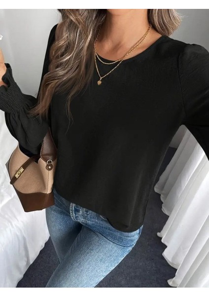 Kadın Uzun Kollu Yuvarlak Yaka Aerobin Bluz indirimleri