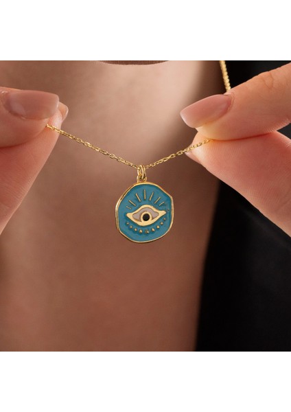 Mineli Renkli Nazar Gözü Madalyon Kolye