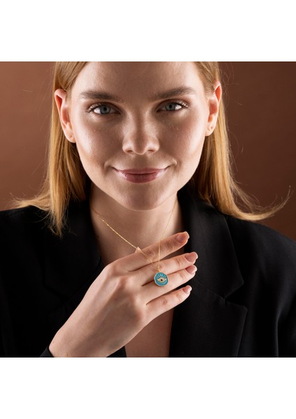 Mineli Renkli Nazar Gözü Madalyon Kolye modelleri