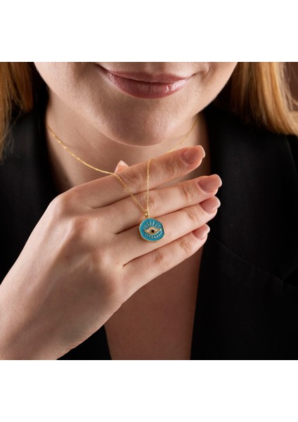 Mineli Renkli Nazar Gözü Madalyon Kolye