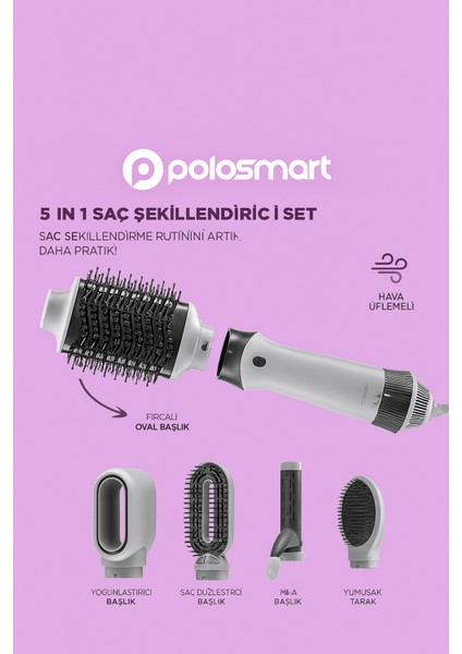 Hava Üflemeli 5'li Saç Şekillendirici Seti, Hediyeli, Pratik ve Çok Fonksiyonlu fiyatları