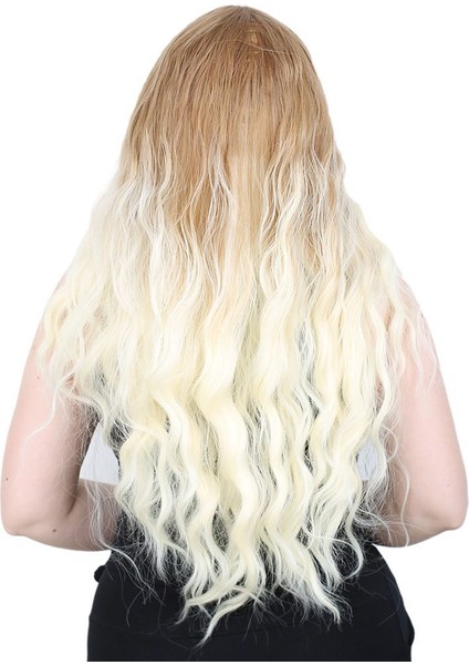 Su Dalgası Uzun Perçemsiz Fiber Sentetik Peruk / Balköpüğü / Platin Orta Ombreli fırsatları