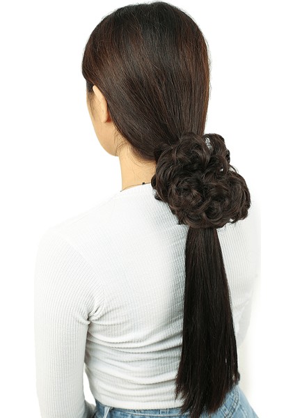 Yoğun Saçlı Lastikli Topuz Toka / Açık Kahve