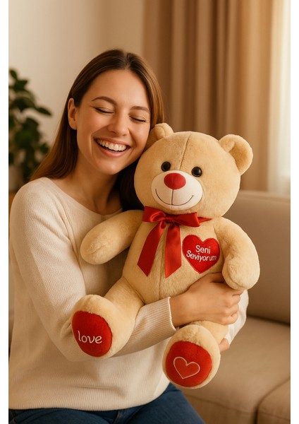 47 cm Kalpli Peluş Ayı – Seni Seviyorum Hediyelik Ayıcık | Sevgiliye Romantik Hediye
