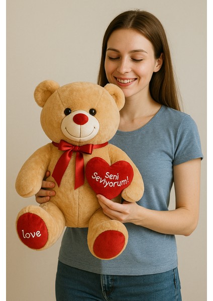 47 cm Kalpli Peluş Ayı – Seni Seviyorum Hediyelik Ayıcık | Sevgiliye Romantik Hediye modelleri