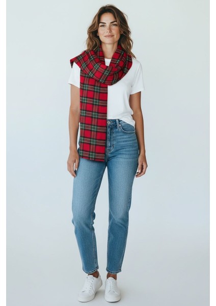 Kırmızı Kare Desenli Şal Atkı fiyatları