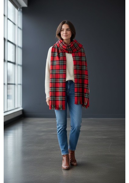 Kırmızı Kare Desenli Şal Atkı modelleri