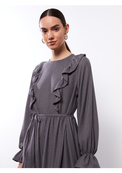 Yeni Sezon Bisiklet Yaka Düz Uzun Kollu Elbise modelleri