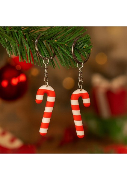 2’li Şeker Baston Anahtarlık Seti – Kırmızı Beyaz Yılbaşı Temalı Dekoratif Figür Hediye