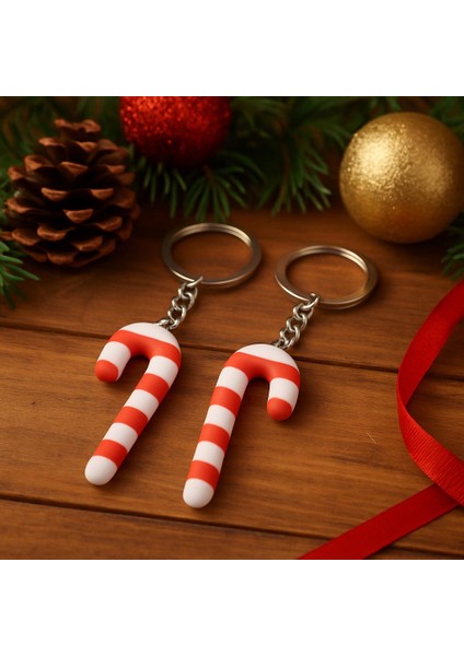 2’li Şeker Baston Anahtarlık Seti – Kırmızı Beyaz Yılbaşı Temalı Dekoratif Figür Hediye fiyatları