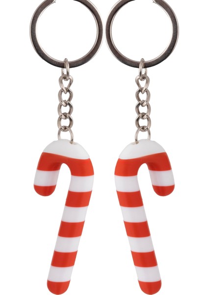 2’li Şeker Baston Anahtarlık Seti – Kırmızı Beyaz Yılbaşı Temalı Dekoratif Figür Hediye