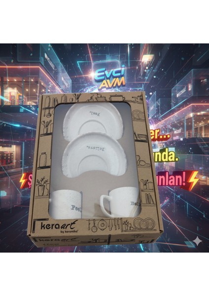 Evci Kera Art 4 Parça 2 Kişilik Kahve ve Çay Fincan Takımı
