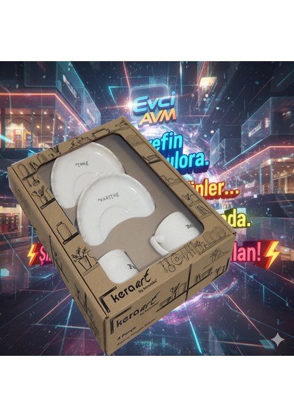 Evci Kera Art 4 Parça 2 Kişilik Kahve ve Çay Fincan Takımı fiyatları