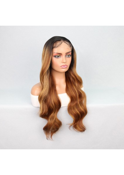 Siyah Karamel Balköpüğü Ombre Fiber Sentetik Geniş Dalgalı Tül Peruk modelleri