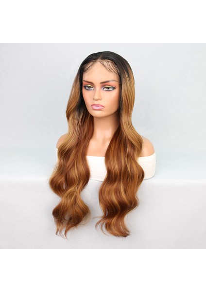 Siyah Karamel Balköpüğü Ombre Fiber Sentetik Geniş Dalgalı Tül Peruk fırsatları