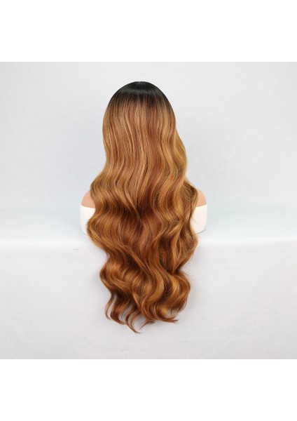Siyah Karamel Balköpüğü Ombre Fiber Sentetik Geniş Dalgalı Tül Peruk indirimleri