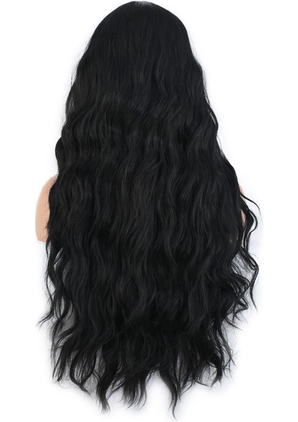 Uzun Su Dalgası Fiber Sentetik Peruk / Siyah indirimleri