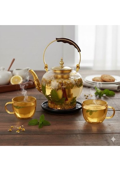 Ahşap Saplı Isıya Dayanıklı Borosilikat Amber Cam Demlik – 1200 ml Süzgeçli Cam Demlik Oval fiyatları