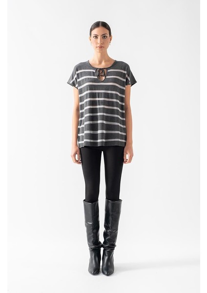 Vannoli Bisiklet Yaka Bağcıklı Düşük Kol Triko Antrasit