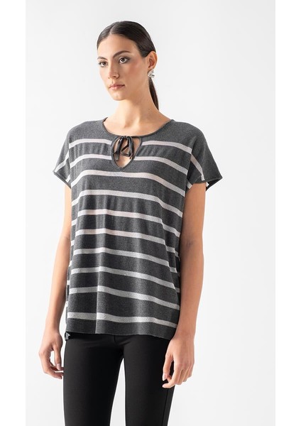 Vannoli Bisiklet Yaka Bağcıklı Düşük Kol Triko Antrasit fiyatları