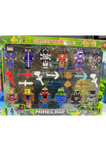 12'li Süper Kahraman Oyuncak Figürleri 23 Parça LEGO Yapı Oyuncak Figür Minecraft