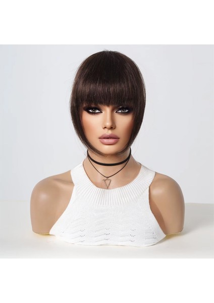 Yoğun Gerçek Saç Perçem / Koyu Kestane