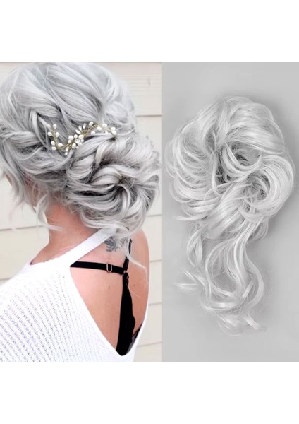 Saçlı Lastikli Kuyruklu Topuz Toka / Gri