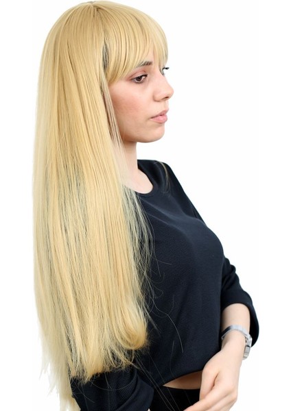 Fiber Sentetik Uzun Düz Kahküllü Peruk / Sarı modelleri