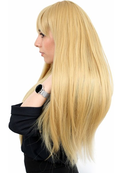 Fiber Sentetik Uzun Düz Kahküllü Peruk / Sarı fırsatları