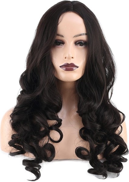 Dalgalı Perçemsiz Uzun Fiber Sentetik Peruk / Kestane fiyatları