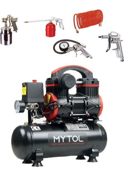 MYK0061 1.0 Hp 6 Lt Yüksek Hızlı Hava Kompresörü + 5 Parça Havalı Set