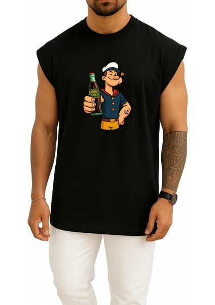 Oversize Temel Reis ve Ispanaklı Kola Göğüs Baskılı Atlet