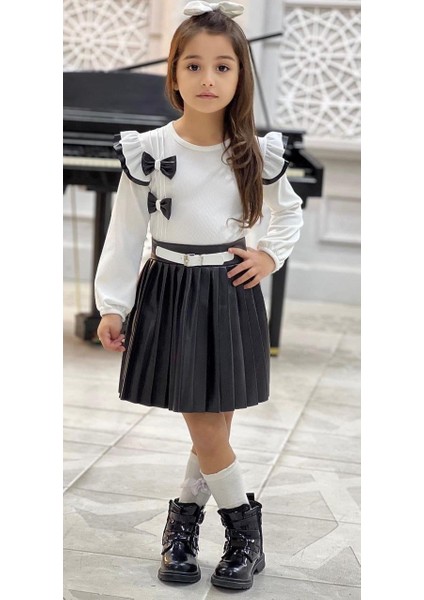 Deri Etekli Kız Çocuk Elbise