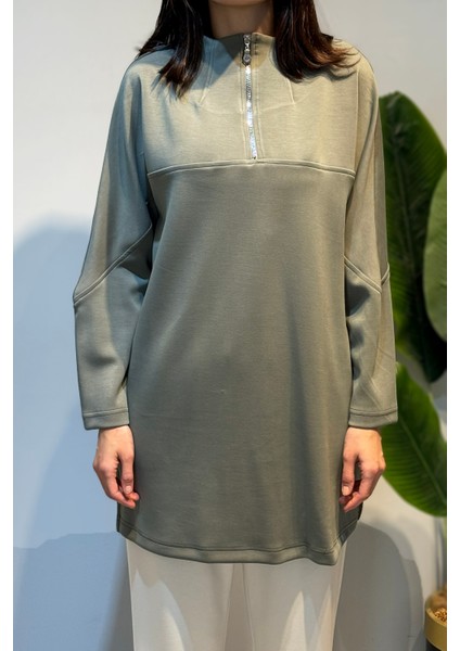 Ön Kısmı Fermuar Detay Tunik 10611 Haki fiyatları