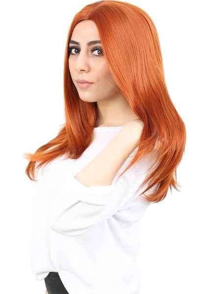 Kahkülsüz Fiber Sentetik Orta Boy Düz Peruk / Bakır modelleri