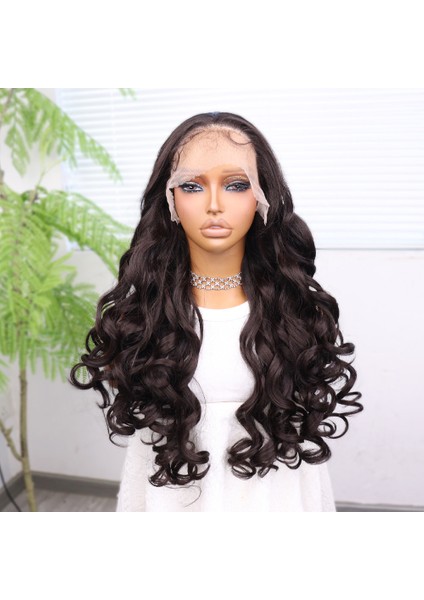 Açık Kahve Bebek Saçlı Fiber Sentetik Yoğun Dalgalı Tül Peruk modelleri