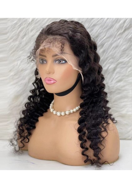 Gerçek Front Lace Tül Peruk / Derin Dalgalı / Doğal 65/70CM indirimleri